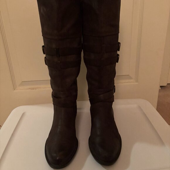 BORN Odom Knee High Dark Brown Castagno Oil Rubbed Suede Leather Boots - 9.5W - Picture 1 of 16
